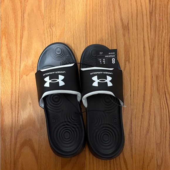 Under Armour Black and White Slides - Picture 1 of 4